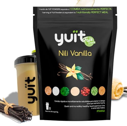 YUÏT - Substitut de repas - Shake protéiné - 35g de protéines en poudre + Probiotiques - Aliment 100% naturel - Shake diététique rassasiant - Supplément vitamines, minéraux - (Vainilla- 1kg + SHAKER)