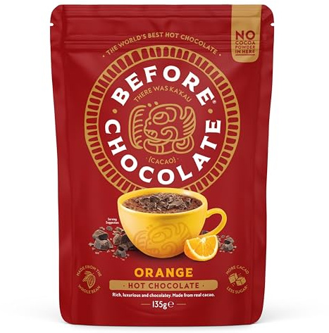 Before Chocolate - Orange Hot Chocolate 135g, Made From Whole Cacao Bean - Dairy, Gluten, Nut & SOYA Free