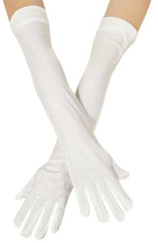 JSGHGDF Lange Samt-Handschuhe für Damen, Abendhandschuhe für Damen, formelle Handschuhe, Ellenbogenhandschuhe, Abschlussballhandschuhe, Bankett-Handschuhe, weiß, As detailed discription