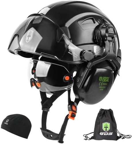 GREEN DEVIL Hard Hat Safety Helmet with Visor and Ear Muffs Men Women Vented Work Hardhat ANSI Z89.1 Cascos De Construccion for Industrial Construction Forestry