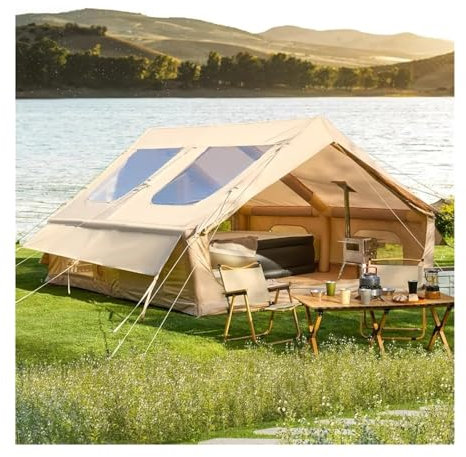 Eisfischerzelt Extra großes aufblasbares Campingzelt, Zelte, einfacher Aufbau, 4-Jahreszeiten-Winddichte Outdoor-Baumwollzelte mit Herd-Jack-Zelt Tunnelzelte