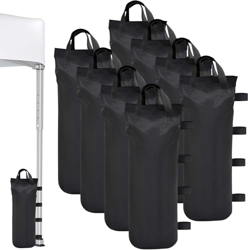 Joollurm Packung mit 8 Gewichtssandsäcken für Pavillon, 600D Schwarz 20 × 50 cm, Sandsack für wiederaufladbares Zelt Oxford wasserdicht mit festem Klettverschluss und Ringgurten
