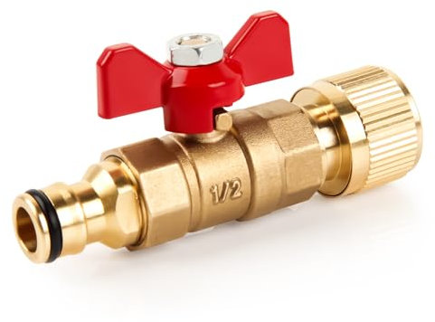 Brass Connector with Control Valve, Quick Release in Line Water Shut Off Valve for Join Garden Hose Pipe Tube Hose Reels and Tanks (Brass One Male and One Female)