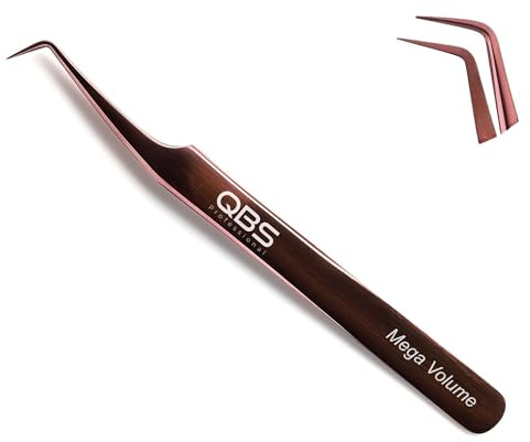 QBS® Mega Volume Wimpernpinzette für Wimpernverlängerungen, abgewinkeltes Edelstahl-Werkzeug, Wimpernapplikator für Cluster-Fächer, Wimpernverlängerungspinzette, Lockenwickler, Präzisionswerkzeug