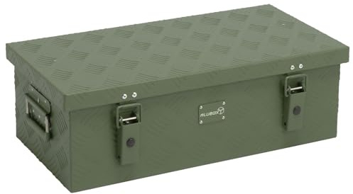 alubox Werkzeugkiste Riffelblech olive ABX-RL36G Aluminium 1,5mm Werkzeugkiste leicht und robust 36 Liter - oliv grün lackiert