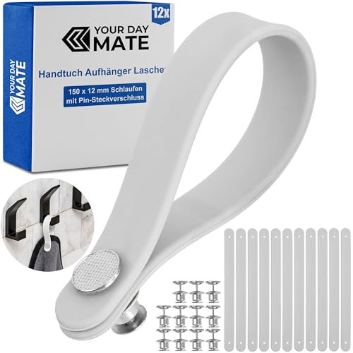 Appendini senza cuciture per tessuti, confezione da 12, 150 x 12 mm, in silicone, con chiusura a spillo e a bottone, linguette per appendere asciugamano da tè, asciugamano da bagno, stoffa