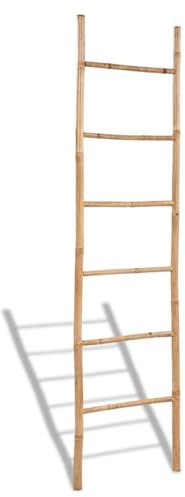 YYLIVING Freestanding Towel Rack Drying Stand with 5 Hanging Rails Wooden Bathroom Clothes Clothing & Towels Holder,Bamboo Ladder 6 Rungs