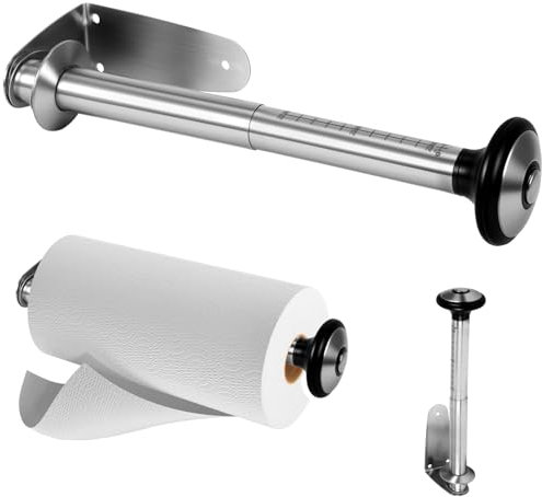 Kitchen Roll Holder Under Cabinet, Self-Adhesive or Drilling Wall Mounted Paper Towel Holder, Adjustable Length 20-30CM Retractable Stainless Steel under cupboard kitchen roll holder