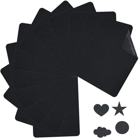 12 Stk Flicken zum Aufbügeln, Selbstklebend Stoff-Bügelflicken, Reparaturflicken Aufnäher zum Aufbügeln, für Jeans Kleidung Schuhe Taschen (Schwarz)