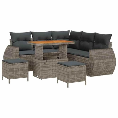 vidaXL Gartensofa-Set 8 pcs Grau Poly-Rattan, Garten und Terrasse, robuster modularer Stil, Loungemöbelset, Rattansofa, Akazienholz, wetterfest