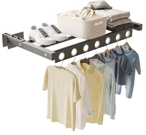 Inscrip Tendedero extensible, tendedero para balcón, toallero, con brazos telescópicos ajustables, tendedero de 3 barras, adecuado para barandillas de 1 a 11 cm (tamaño B)