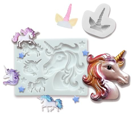 2 x Silikon-Einhorn-Kuchen-Fondant-Formen, Horn, Zuckerguss, Dekoration, Schokolade, Backform, Ton, Handwerk, Gummipaste, Süßigkeiten, Party, Cupcake-Topper, Dekoration, Werkzeug, DIY