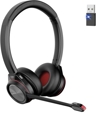 Beebang Bluetooth Headset mit Mikrofon Noise Canceling, Wireless Headset mit USB Dongle für PC, 40 Stunden Sprechzeit Kabellos für Mac Computer Teams Zoom Laptop Büro Callcenter