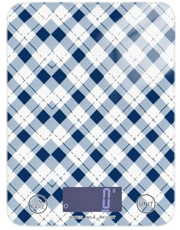 Bianco Blu Piccolo Plaid Fresco Perdita di Peso Portatile Bilancia Alimentare 12 lb/1 oz, 5kg/5g Bilancia da cucina Digitale con 4 Unità per (Utente) (Utente) báscula para pesar Personas