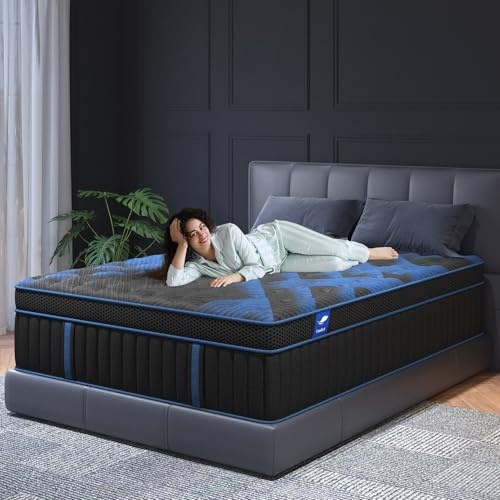 SYPIALNIA Queen Mattress 14 Inch, Hybrid Mattresses Medium Firm with Gel Memory Foam & Pocketed Coils, Motion Isolation, CertiPUR-US Certified, Pressure Relief for Silent Sleep