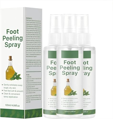 Spray Esfoliante Professionale per Piedi 120ml con Olio di Tea Tree, Trattamento Antimicotico ed Idratante, Rimuove Cellule Morte e Calli, Azione Rapida, Per Piedi Morbidi e Lisci (3Pezzo)