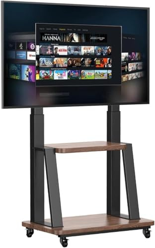 JXMTSPW Rollbar TV Ständer,Fernsehständer mit Rollen, Bodenständer TV Wagen für 32-75 Zoll TV, Höhenverstellbar TV Ständer,Max Vesa 600x400,Max 50KG Retro Braun Holzplatten Mobiler Tv-Standfüße