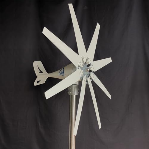 CIELOBLOEN Aerogenerador Horizontal 100/200/300/400W 12V/24V, Generador de Turbina Eólica 8 Palas, Kit de Molino de Viento con Controlador MPPT para Chalets y Caravanas White-200W