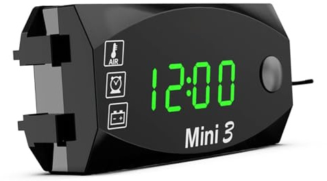 Aumotop Digital Motorcykel Voltmeter Termometer Tid Klocka LED 3 i 1 Vattentät Display för 6-30V Förare (Grön)