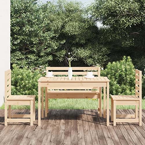 JHQHSM 4-TLG. Garten-Essgruppe aus Massivholz Kiefer für Terrasse und Balkon mit Latten-Design Sitzkomfort Diese Klassische Gartengarnitur aus massivem Kiefernholz mit robuster
