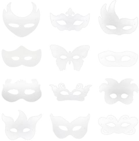 Generisch Lot de 12 masques de carnaval en papier à personnaliser pour les fêtes d'enfants, les fêtes de carnaval (blanc, taille unique)