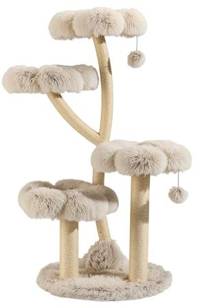 Fudajo Klösträd 59 x 59 x 123 cm, Katträd med plysch och sisal, klösmöbel för katter, kattmöbel med leksaksbollar
