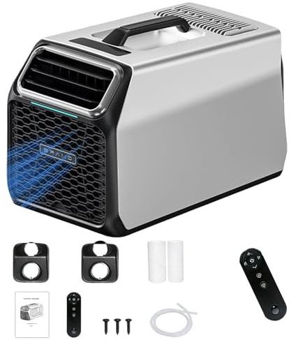 Climatizzatore portatile da campeggio 5000 BTU per tenda e camper, condizionatore DC con compressore GMCC, auto-evaporante, timer e modalità sleep per furgone, camion, piccoli ambienti Silver