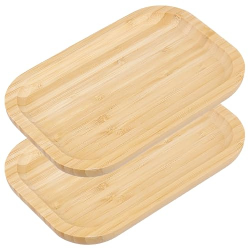 SOUJAP Bamboo Vanity Tray, Rectangle Wooden Bathroom Organiser, Toilet Tank Serving Plate, 20x13x2 cm, 2 Pieces
