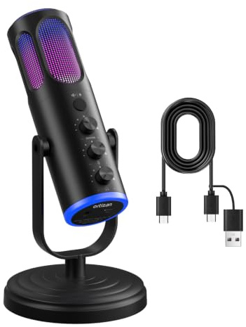 Ortizan Gaming Mikrofon für PC, Kondensatormikrofon mit Geräuschunterdrückung und RGB-Beleuchtung, Stummschaltung, Monitoring, Pop-Filter, Desktop-Mikrofon für Streaming, Podcasting, Aufnahmen und Gam