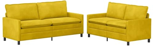 Owoxanthellate Sofa-Set 2-teilig, 2-Sitzer & 3-Sitzer Couchgarnitur in Gelb, Samtbezug, Modernes Design mit Metallrahmen für Wohnzimmer, Komfortable Polsterung, 156cm & 196cm