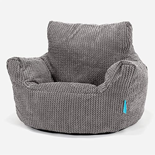 Lounge Pug Fauteuil Pouf Enfant Texturé Gaufré Pom Pom - Pouf pour Enfant, Fauteuil Pouf Cocooning & Douillet, Léger et Facile à Déplacer - Anthracite