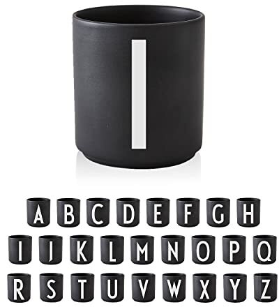 Design Letters Buchstaben Tasse Personalisiert (A-Z) | Kaffeebecher Porzellan Schwarz | Geburtstagsgeschenk, Personalisierte Geschenke | Geschenke für Frauen, Männer| Initialen Tasse | Teetasse 250Ml