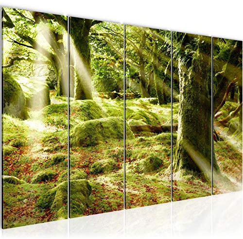Runa Art Wandbild XXL Wald Landschaft Schlafzimmer Wohnzimmer 200 x 80 cm Grün 5 Teilig - Made in Germany - 610955a