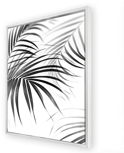 Bildershop-24 Schattenfugenrahmen Set Hamburg Weiß (matt) mit Keilrahmen Leinwand Bild Druck Motiv: Palmenblätter 40x50cm