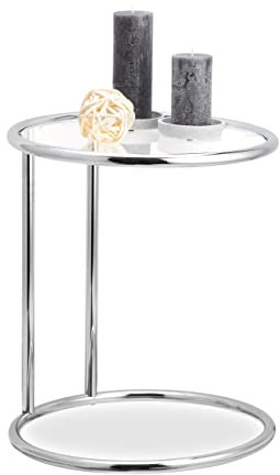 Relaxdays, Silber runder Beistelltisch, Metallgestell, Glasplatte, Wohnzimmertisch, Deko, Designer Tisch, HxD 53 x 45 cm, Standard 10024548