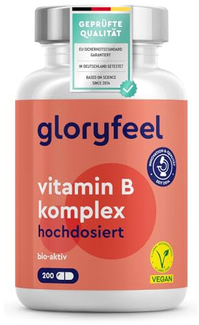 Vitamin B Komplex - 200 Kapseln (7 Monate) - 10-fach hochdosiert - Mit 500µg B12 + höchst bioaktiv - Alle 8 B-Vitamine (B1, B2, B3, B5, B6, B7, B9, B12) - Vegan & laborgeprüft