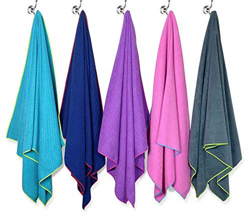 Flow Microfiber Quick Dry Swim Towel - Pool Towels for Competitive Swimming and Other Water Sports with Medium and Large Options Available (Blue, Medium (47” x 20”))