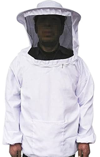 Unisex Bienenzucht Jacke Imkeranzug Imkerjacke mit Schleier und Kapuze Bienenzucht Schutzkleidung Imkerei Kleidung - Weiß