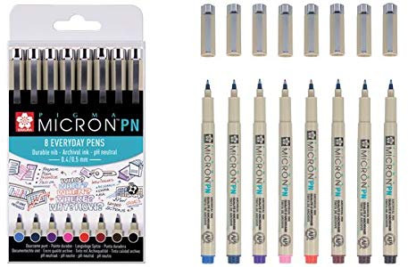 SAKURA Fineliner Pigma Micron PN, 8er Set, Sie erhalten 1 Packung, Packungsinhalt: 8 er Set