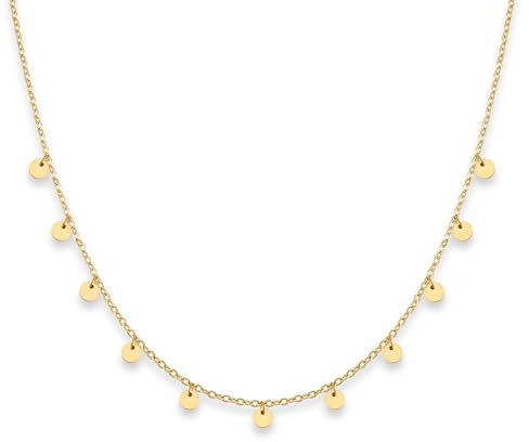 GD GOOD.designs Kette mit Coin Plättchen Gold - Wasserfest I Boho Halskette für Damen mit 11 runden Anhängern I Plättchenkette mit 18 Karat Vergoldung