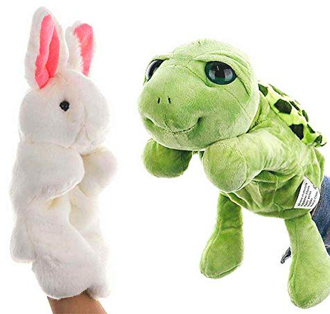 EQLEF Handpuppe Hase für Kinder und Erwachsene, süße Handpuppen Tiere Hase und Schildkröte lustiges Lernspielzeug für Geschichtenerzählen und Schulspiele (2er Pack)