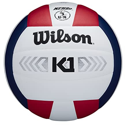 WILSON K1 Silver Indoor Game Volleyball - Official Size, Red/White/Navy