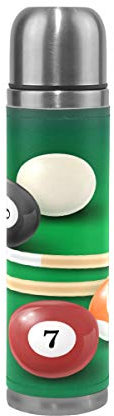 BKEOY Mug de voyage isotherme en acier inoxydable à double paroi étanche Bouteille de billard Sport Imprimé personnalisé en cuir véritable emballé 500 ml