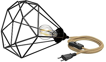ledscom.de Käfig-Leuchte groß, LEKA mit Hanfkabel, Stecker, Schalter, 3 m, inkl. E27 Lampe max. 963lm, 3-Stufen dimmen, warmweiß
