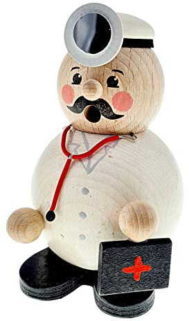 Hess Holzspielzeug 40045 - Original Kugel-Räuchermann aus dem Erzgebirge, Design Arzt, handgefertigte Räucher-Figur aus Holz, Räuchermännchen geeignet für Räucherkerzen