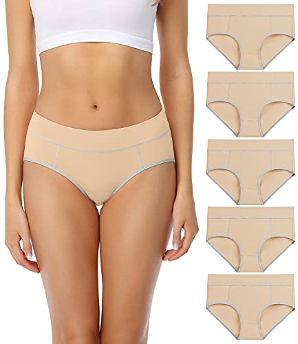 wirarpa Bragas Mujer Cintura Midi Algodón Braguitas Beige 5 Pack Talla XL