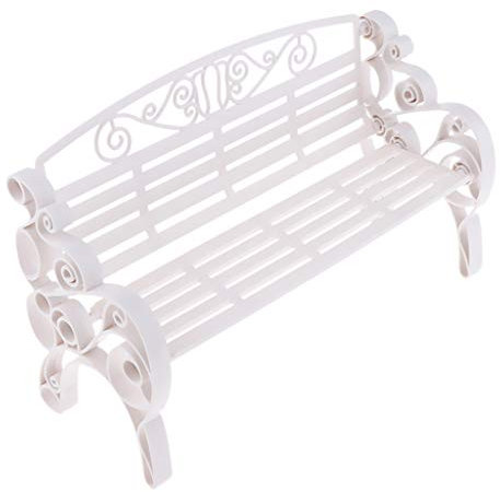Colcolo Puppenhaus Klassische Outdoor Garten Terrassenbank mit Armlehnen, 1/6 Maßstab Puppenhausmöbel, Weiß