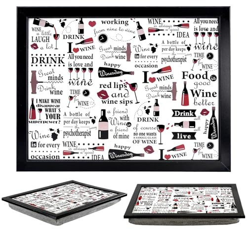 The Magic Toy Shop Wooden Lap Trays with Bean Bag Cushion - Wine Design - Large Padded Tray for Adults - Suitable for Food, Work, Drinking, Art, TV, Sofa, Bed - Great for Wine Enthusiasts
