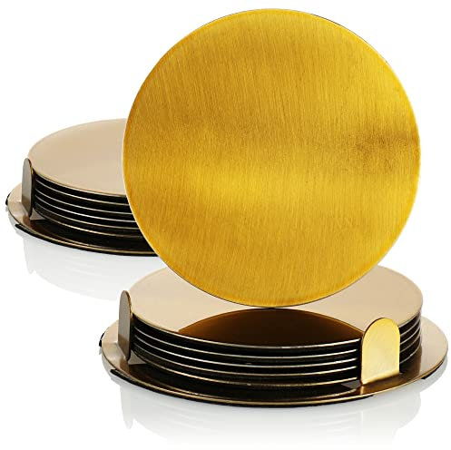 COM-FOUR Set di sottobicchieri da 14 pezzi, con supporto, sottobicchiere in acciaio inox, sottobicchieri, rotondi, color oro, 014 pezzi, colore: oro