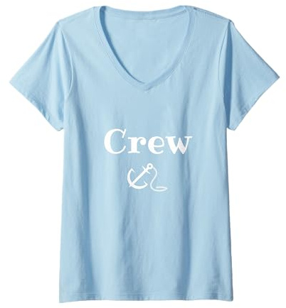 Damen Crew & Anker, Motorboot oder Yacht Captain Schiff Kapitän T-Shirt mit V-Ausschnitt